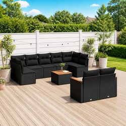 Concise 10 Piece Black Garden Sofa Set Overview