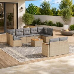 Garden Sofa Set 10 Piece Outdoor Furniture Patio Beige Poly Rattan Modular