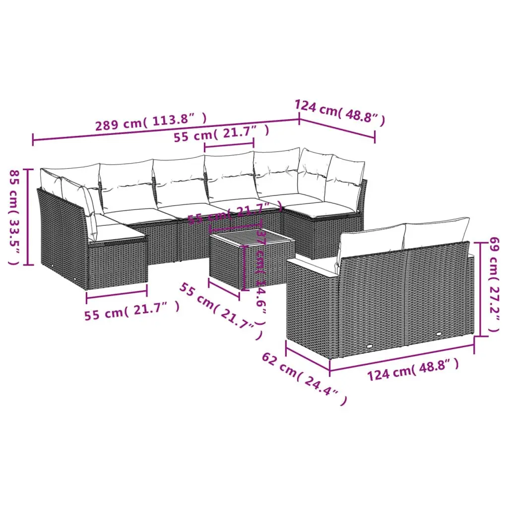 Garden Sofa Set 10 Piece Outdoor Furniture Grey Poly Rattan Modular Patio Lounge