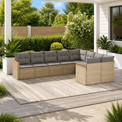 Garden Sofa Set 9 Piece Outdoor Furniture Patio Beige Cushions Modular Rebounder