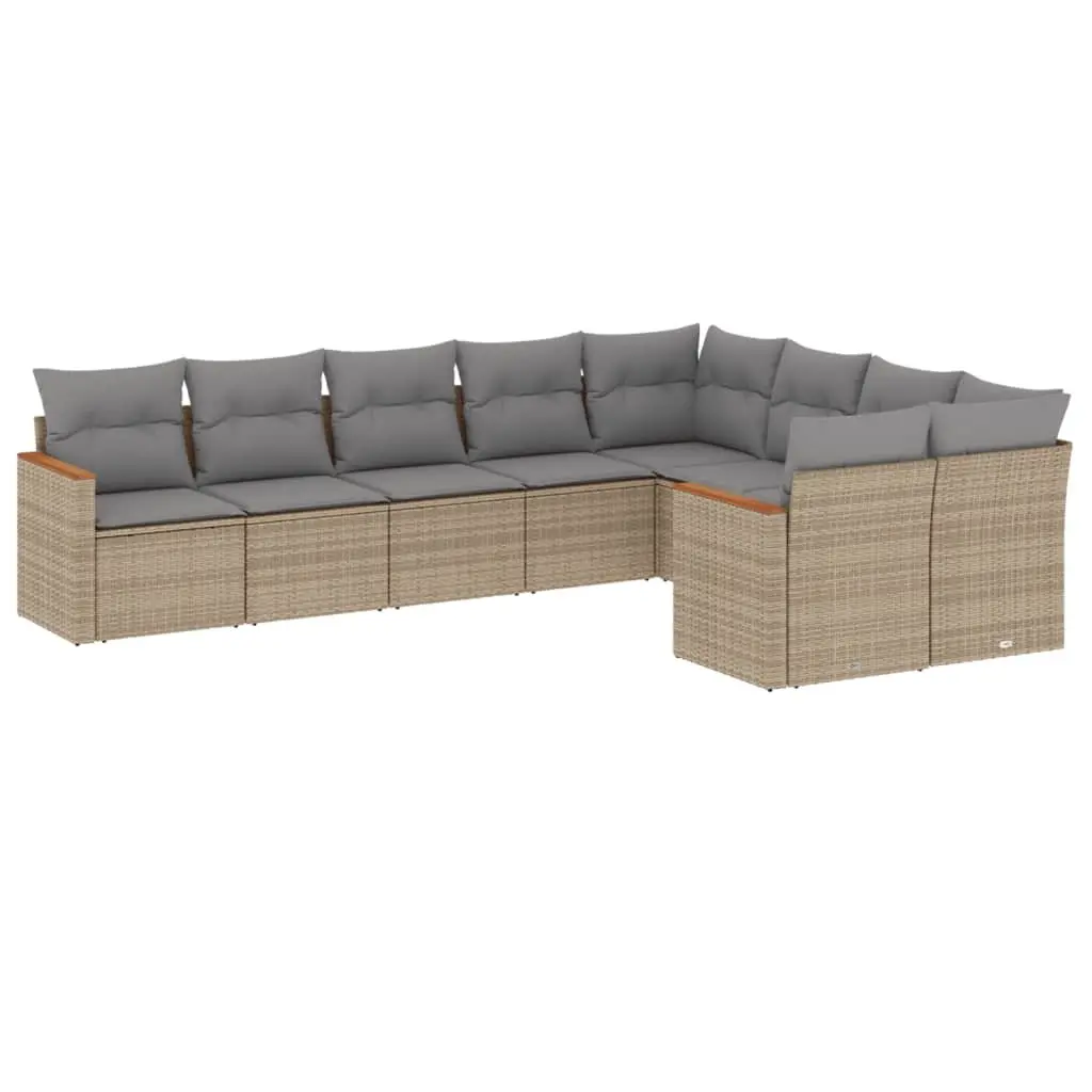 Garden Sofa Set 9 Piece Outdoor Furniture Patio Beige Cushions Modular Rebounder