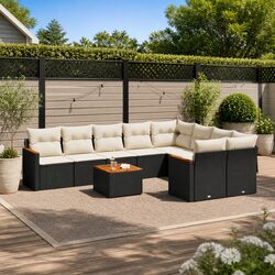Garden Sofa Set 10 Piece Outdoor Furniture Black Poly Rattan Patio Seating