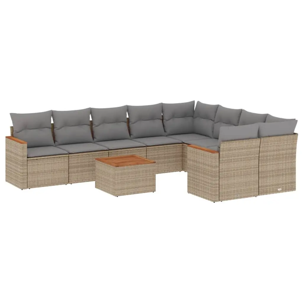 Garden Sofa Set 10 Piece Outdoor Furniture Patio Beige Poly Rattan with Cushions