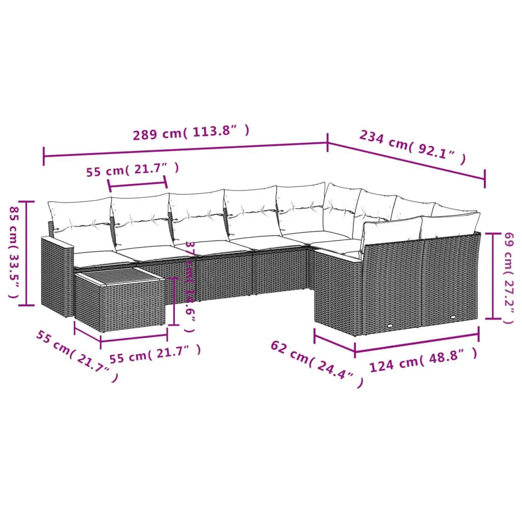 Garden Sofa Set Beige 10 Piece Modular Outdoor Furniture Weather Resistant Poly Rattan Patio Lounge