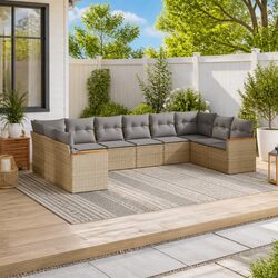 Compact 10-Piece Beige Outdoor Sofa Set for Your Patio