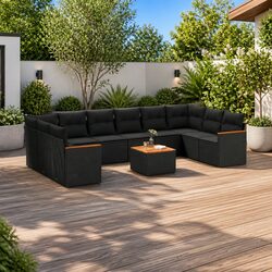 Compact 11-Piece Black Outdoor Sofa Set with Cushions