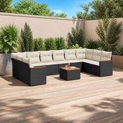 Garden Sofa Set 11 Piece Outdoor Furniture Patio Poly Rattan Black Cushions