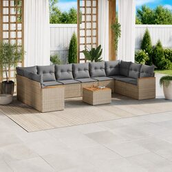 Garden Sofa Set 11 Piece Outdoor Furniture Patio Beige Poly Rattan Modular