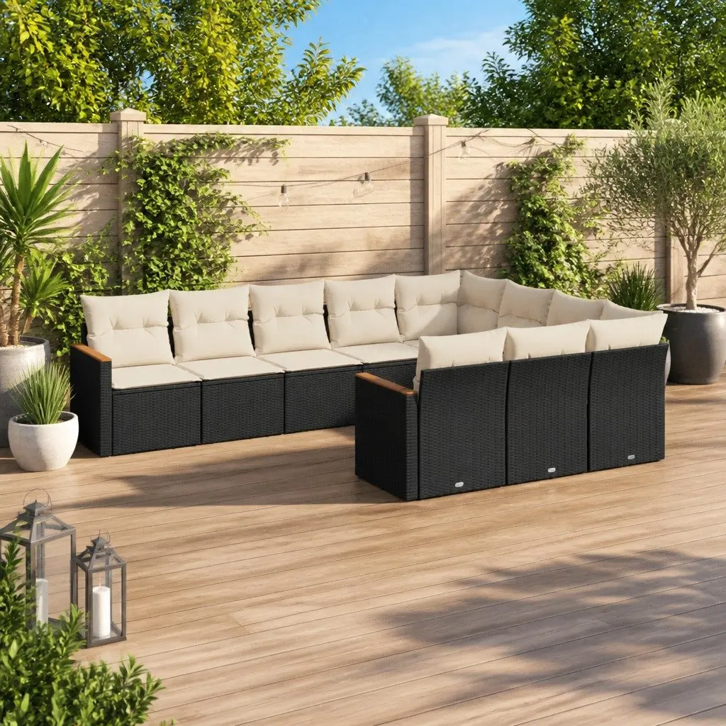 Garden Sofa Set 10 Piece Outdoor Patio Furniture Black Poly Rattan Modular