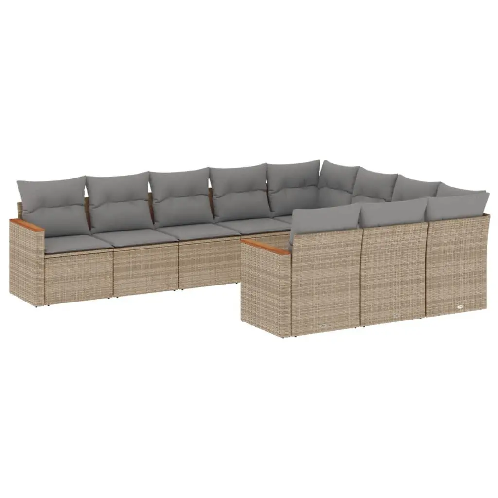 Garden Sofa Set Beige 10 Piece Modular Rattan Outdoor Furniture
