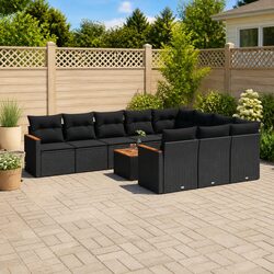 11 Piece Garden Sofa Set Outdoor Patio Furniture with Cushions Black