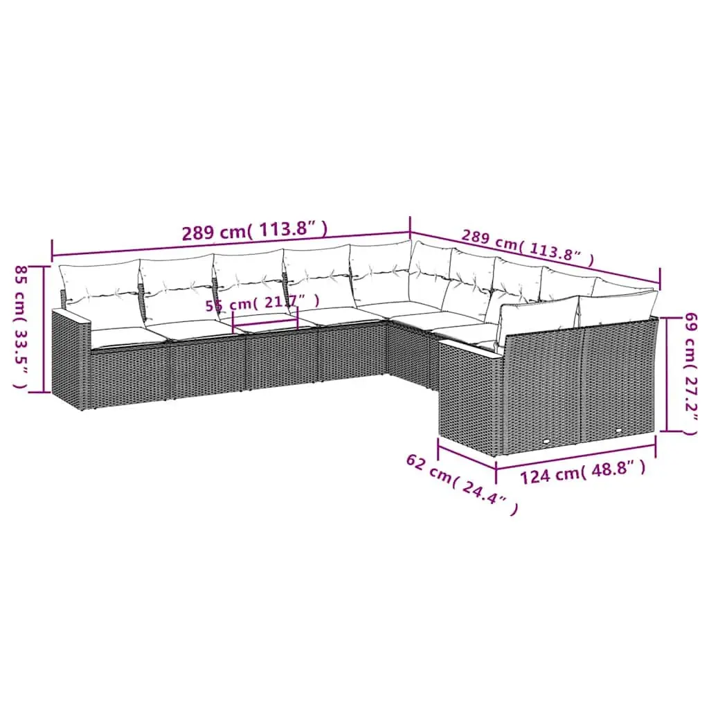 Garden Sofa Set 10 Piece Outdoor Furniture Patio Black Rattan Modular Seating