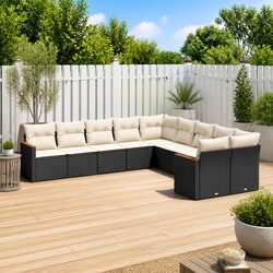 Garden Sofa Set 10 Piece Outdoor Furniture Patio Black Modular Poly Rattan