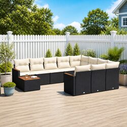 Garden Sofa Set 11 Piece Outdoor Furniture Patio Black Poly Rattan Modular