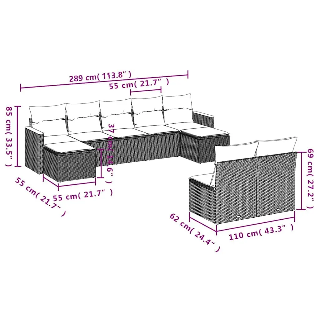 Garden Sofa Set 9 Piece Outdoor Furniture Patio Sectional Black Modular Seating