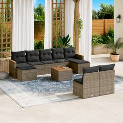10 Piece Outdoor Garden Sofa Set Grey Poly Rattan Furniture Patio Lounge Seating