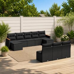 Garden Sofa Set 10 Piece Outdoor Furniture Modular Black Patio Seating with