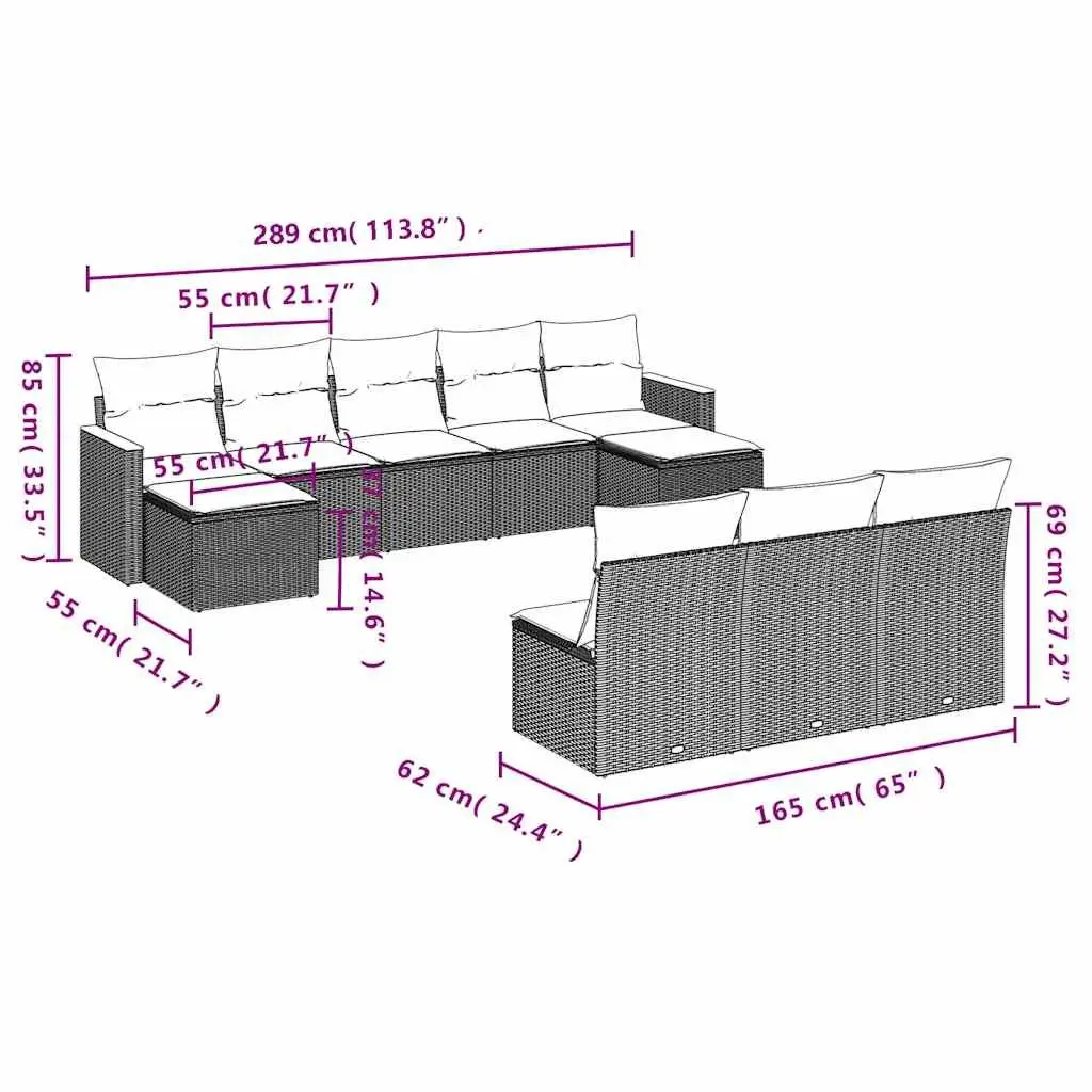 Garden Sofa Set 10 Piece Outdoor Furniture Modular Black Patio Seating with