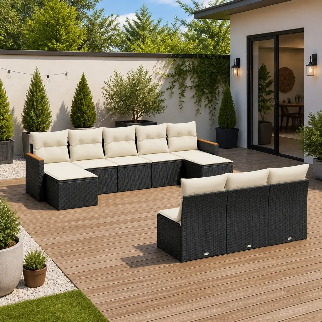 Garden Sofa Set 10 Piece Outdoor Patio Furniture Black Poly Rattan Modular