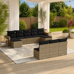 Garden Sofa Set 10 Piece Outdoor Patio Furniture Grey Modular Sectional with