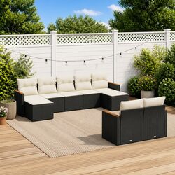 Garden Sofa Set 9 Piece Outdoor Furniture Patio Seating Black with Cushions