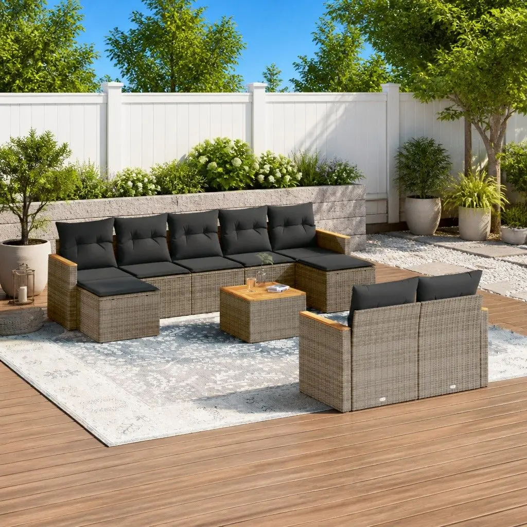 Outdoor Furniture Set 10 Piece Grey Poly Rattan Modular Sofa for Patio and Garden