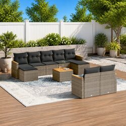 Garden Sofa Set 10 Piece Outdoor Furniture Grey Poly Rattan Patio Seating