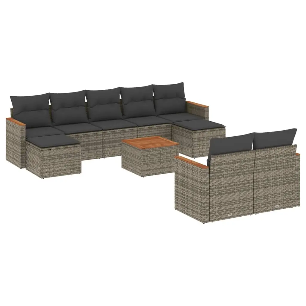 Outdoor Furniture Set 10 Piece Grey Poly Rattan Modular Sofa for Patio and Garden