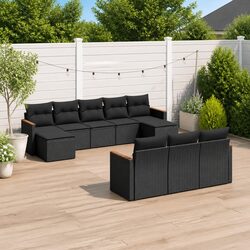 Garden Sofa Set 10 Piece Outdoor Patio Furniture Poly Rattan Black Modular