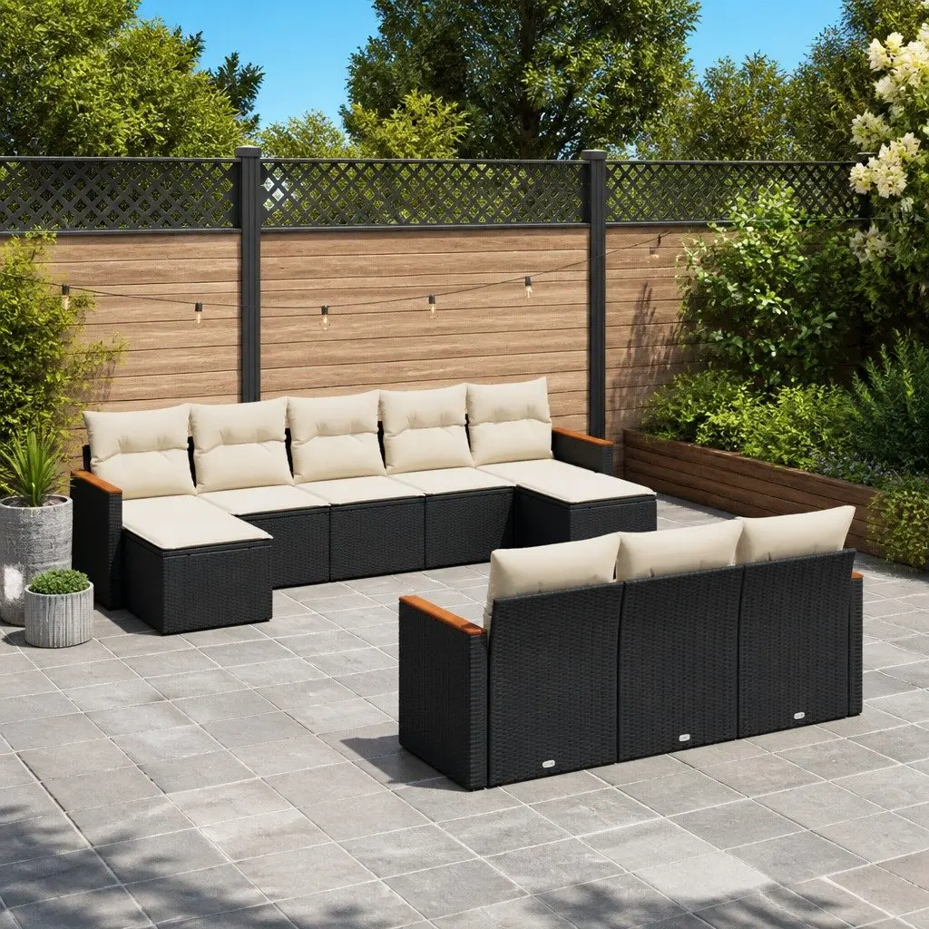 Garden Sofa Set Black 10 Piece Modular Outdoor Furniture with Cushions
