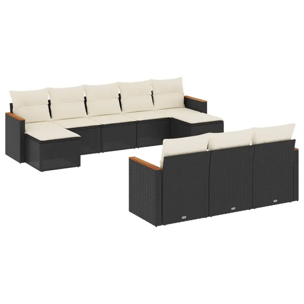 Garden Sofa Set Black 10 Piece Modular Outdoor Furniture with Cushions
