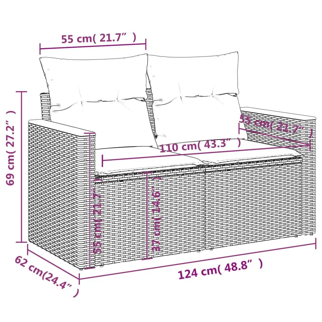 Garden Sofa Set Black 10 Piece Modular Outdoor Furniture with Cushions