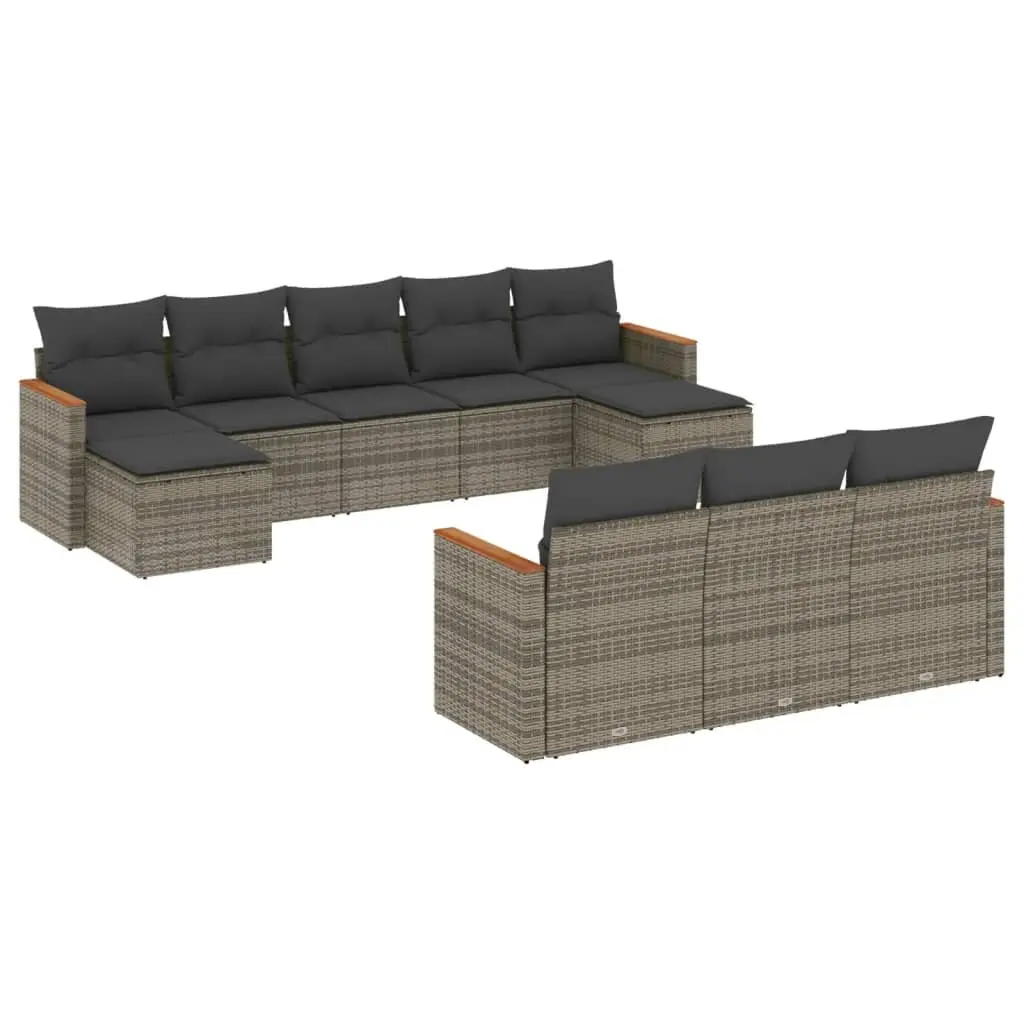 Garden Sofa Set Grey 10 Piece Outdoor Furniture Patio Sectional with Cushions