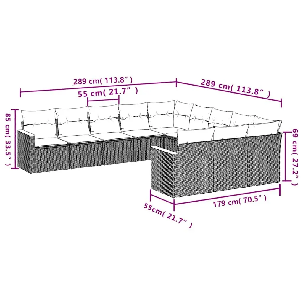 Garden Sofa Set Black 11 Piece Modular Outdoor Furniture with Cushions