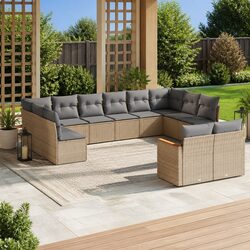 Garden Sofa Set 12 Piece Outdoor Patio Furniture Beige Modular with Cushions