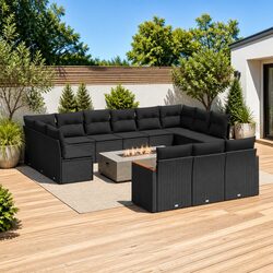 Compact 13 Piece Black Rattan Outdoor Sofa Set