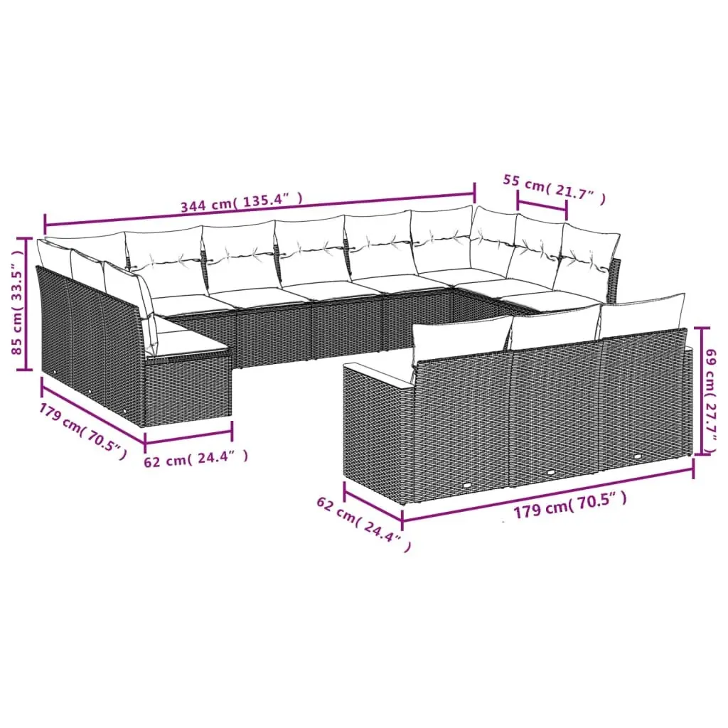 Garden Sofa Set Beige 13 Piece Modular Outdoor Patio Furniture