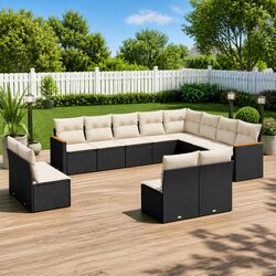 Garden Sofa Set 12 Piece Outdoor Furniture Patio Lounge Black Modular Seating
