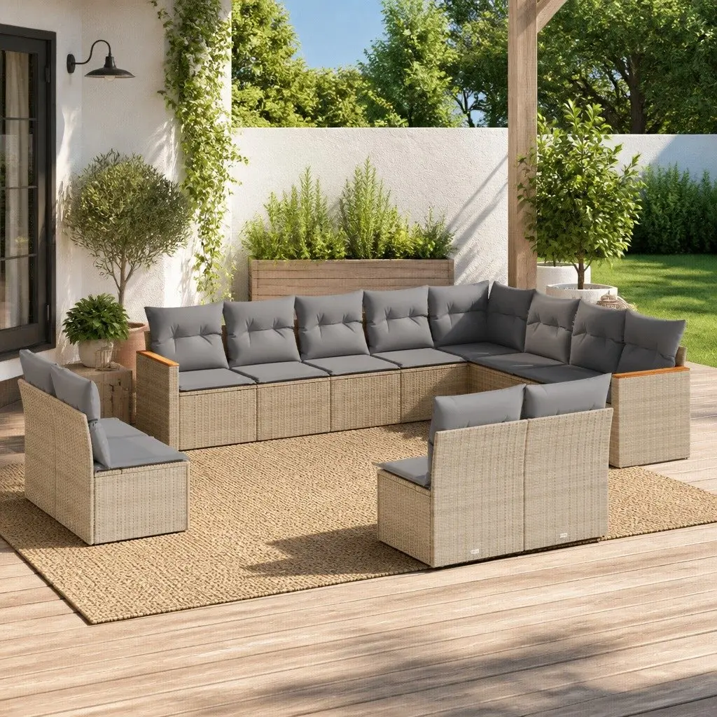 Garden Sofa Set Beige 12 Piece Modular Outdoor Furniture Patio Lounge Suite