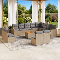 Garden Sofa Set 13 Piece Outdoor Furniture Beige Poly Rattan Modular Patio