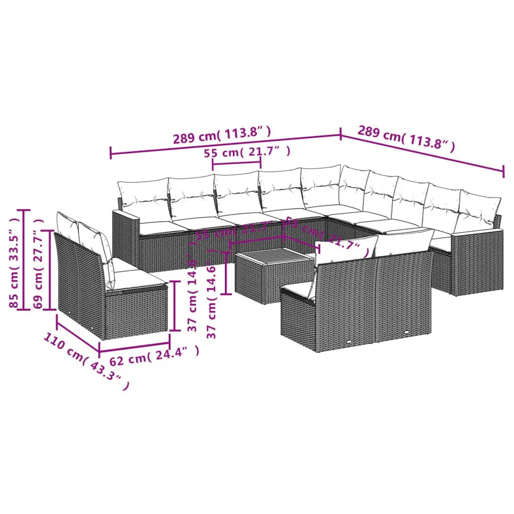 Garden Sofa Set 14 Piece Outdoor Furniture Grey Poly Rattan Patio Modular