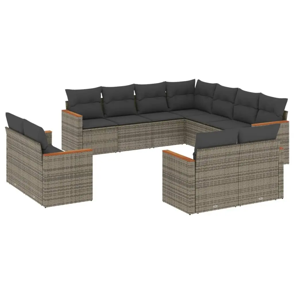 Garden Sofa Set Grey 11 Piece Modular Outdoor Furniture Weather-resistant PE Rattan