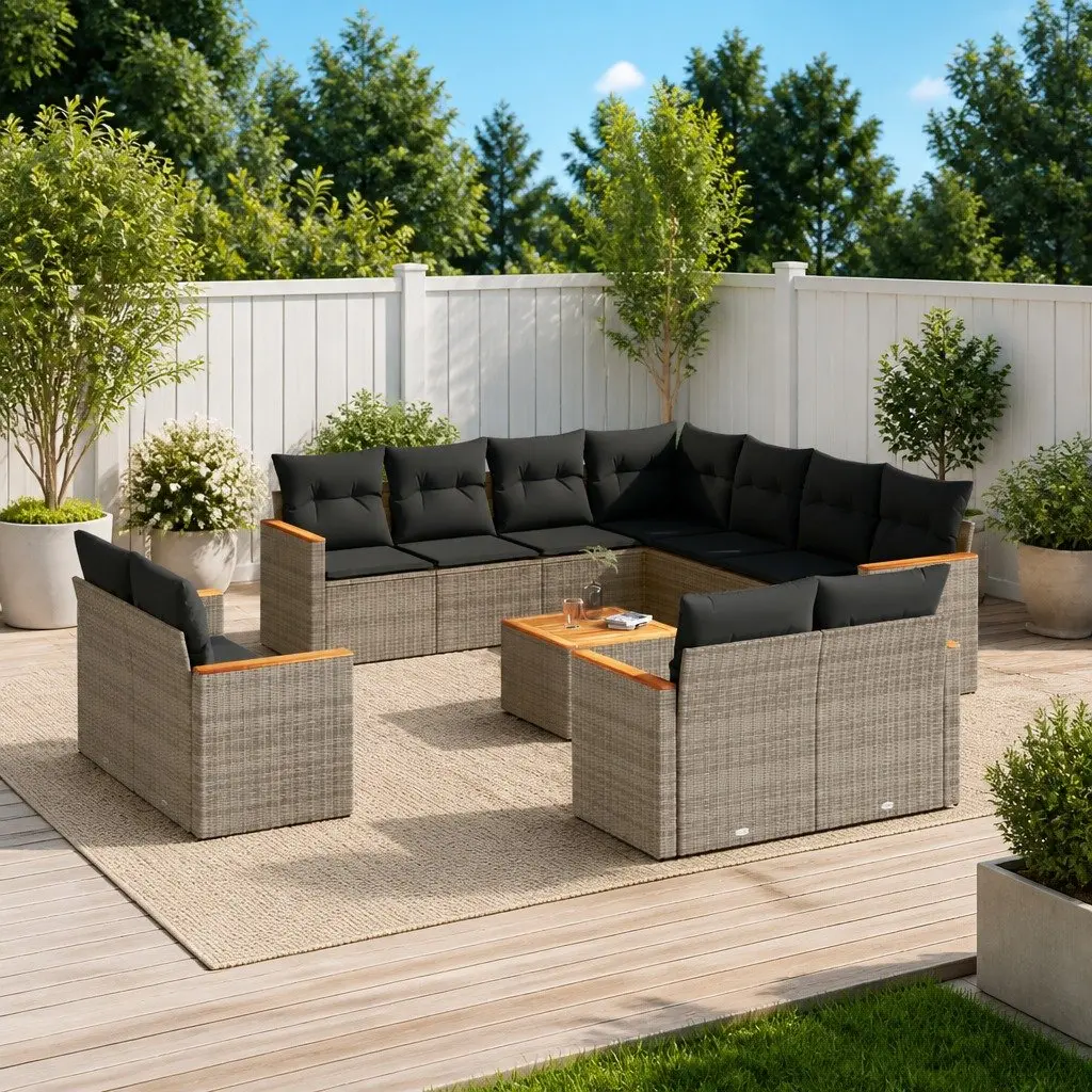 Garden Sofa Set Grey 12 Piece Modular Outdoor Furniture Poly Rattan