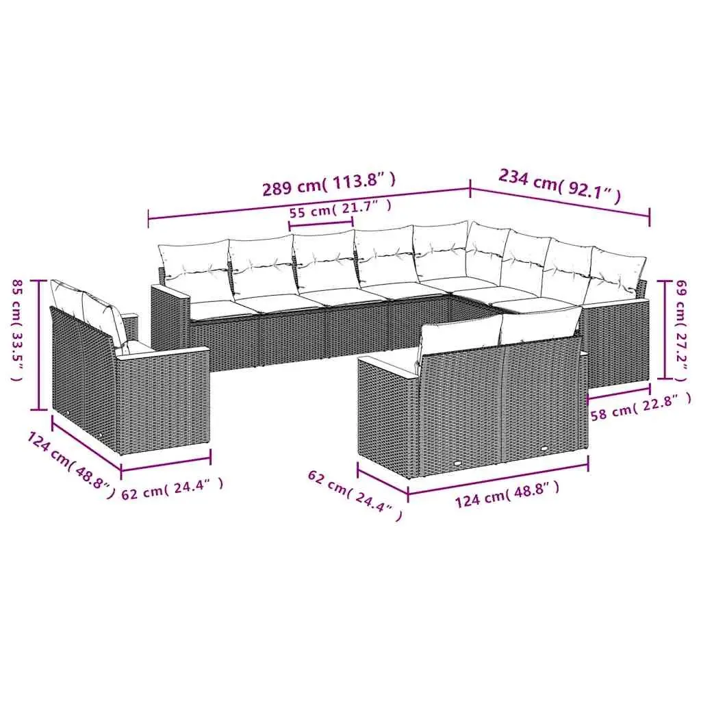Garden Sofa Set 12 Piece Outdoor Furniture Patio Black Modular Seating with