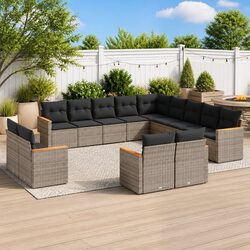 Concise 13-Piece Outdoor Sofa Set with Grey Rattan