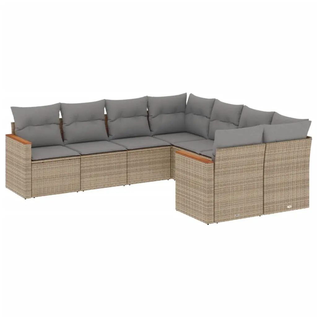 Garden Sofa Set Beige 8 Piece Outdoor Furniture Patio Lounge Rattan Cushions