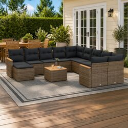 Garden Sofa Set 12 Piece Outdoor Furniture Patio Sectional Grey Poly Rattan