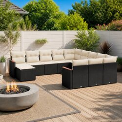 12 Piece Black Garden Sofa Set for Outdoor Living