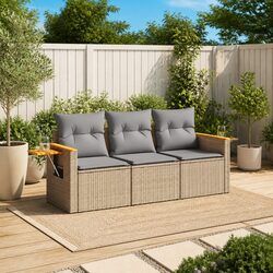 3 Piece Garden Sofa Set Outdoor Furniture Patio Beige Poly Rattan Cushions