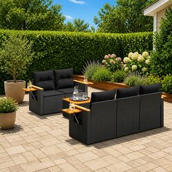 Garden Sofa Set 6 Piece Outdoor Furniture Black Poly Rattan Modular Patio
